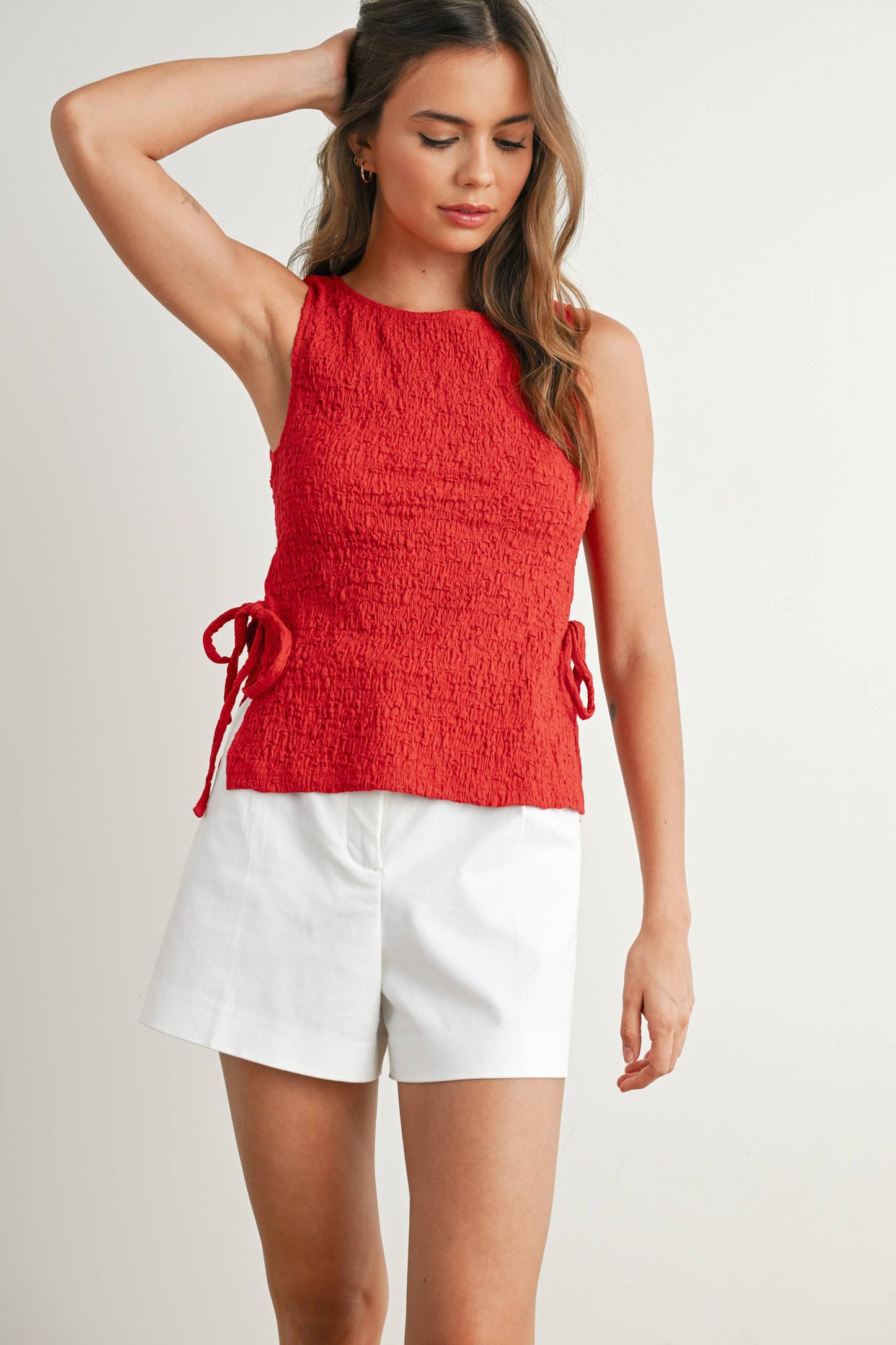 Crimson Texture Tie-Top: RED