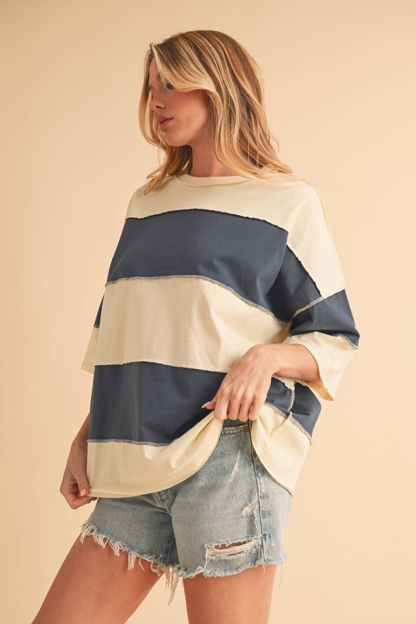 Polly Color Block Top: Navy