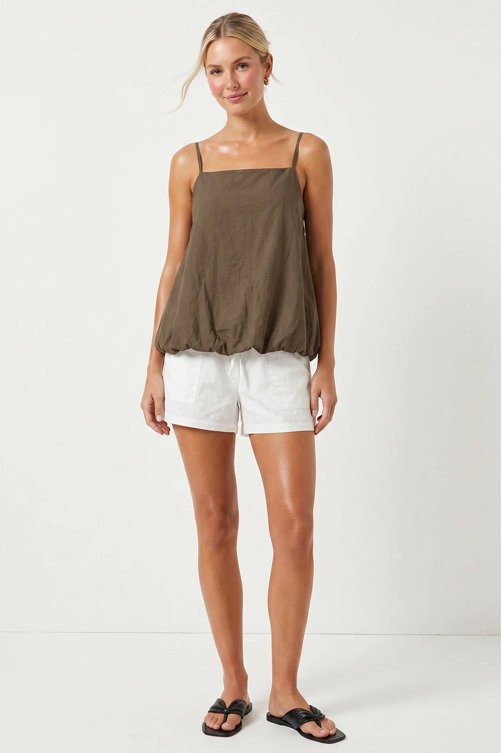 Billowy Cami Top With Bubble Hem: Light Brown