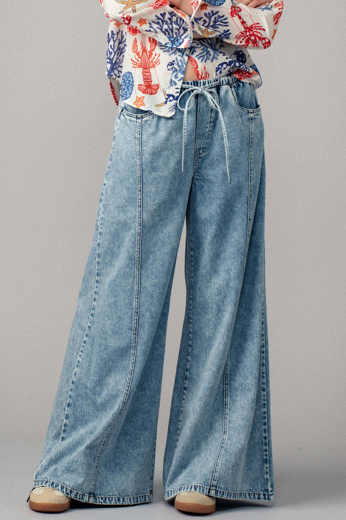 Relaxed Wide Leg Drawstring Western Pants: DK DENIM