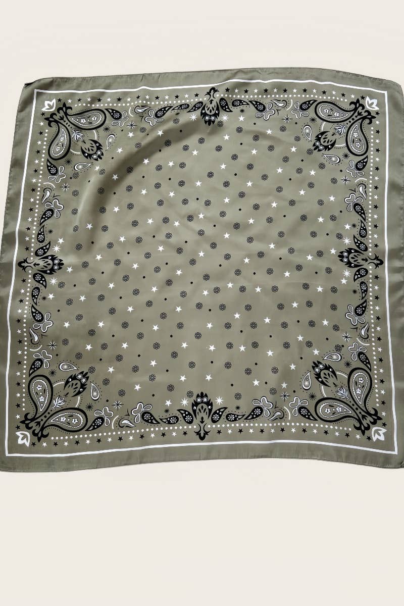 Celestial Floral & Paisley Print Bandana: Olive