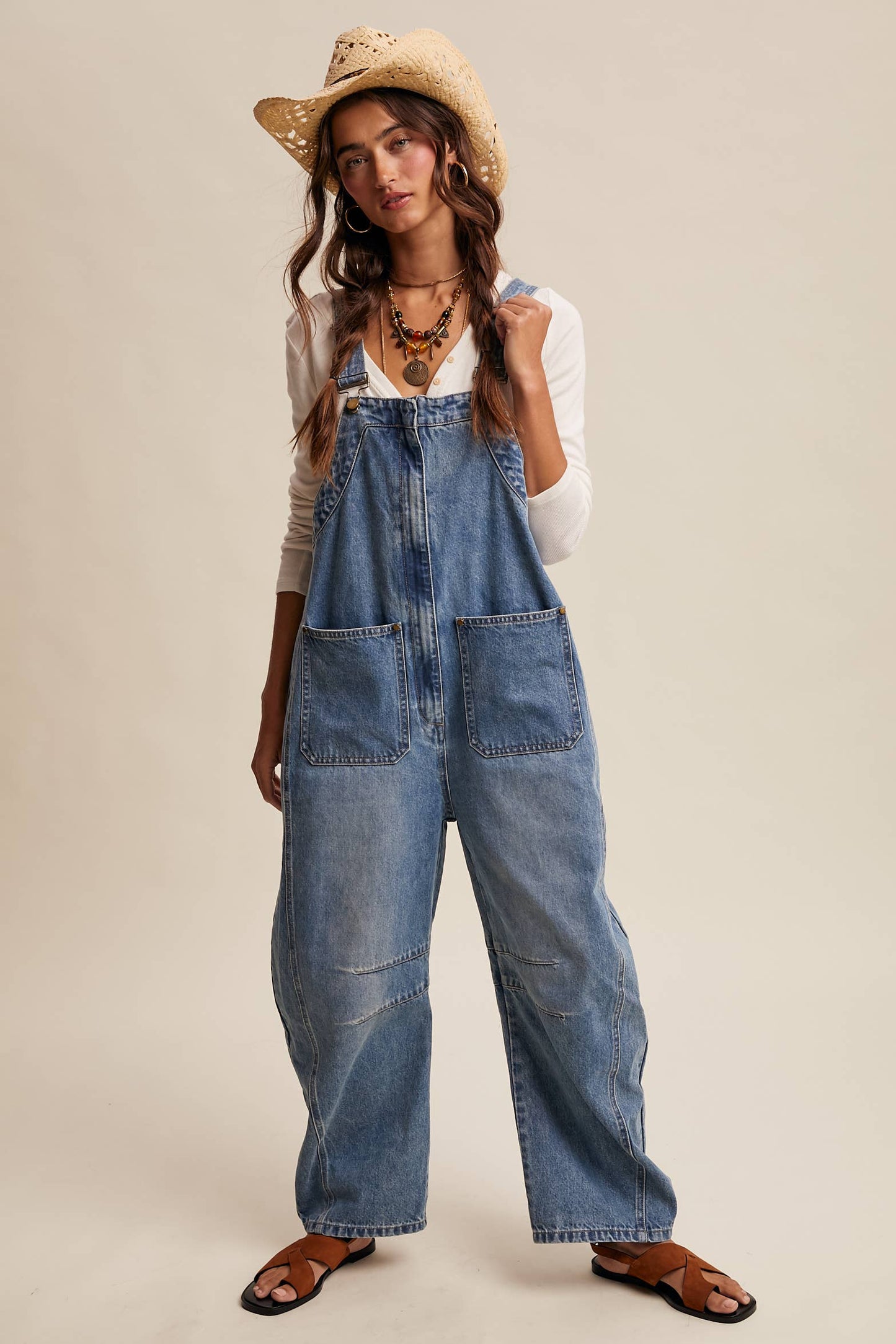 Wide-Leg Denim Overalls: Sunwashed Blue