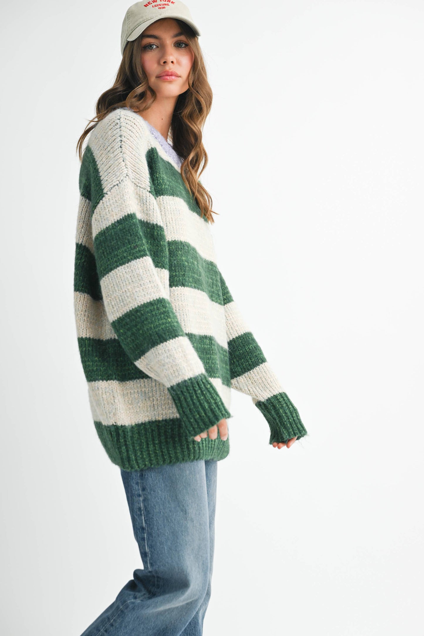 Oversized Striped Sweater: Green