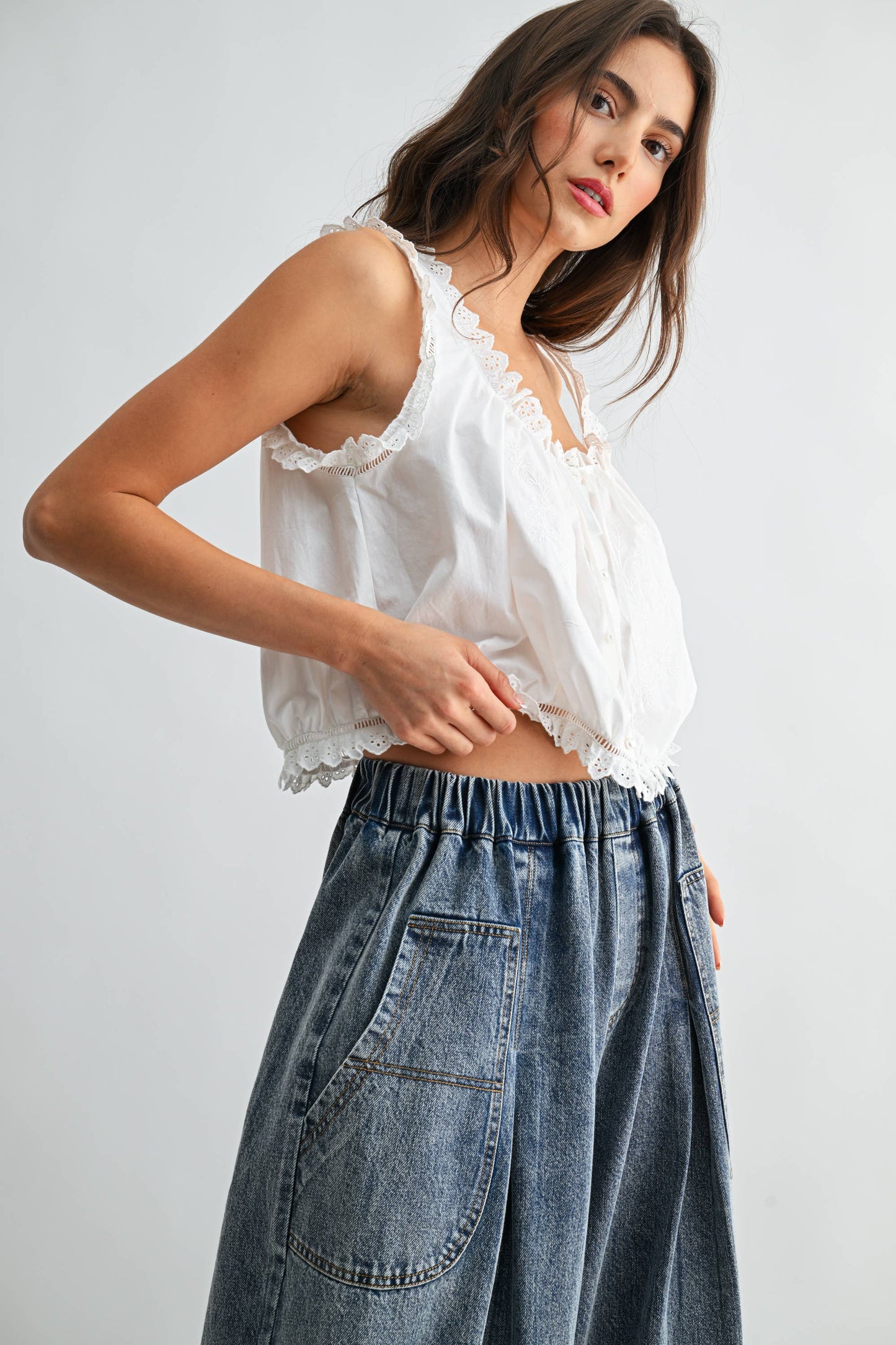 Embroidered Cotton Tank Top: White