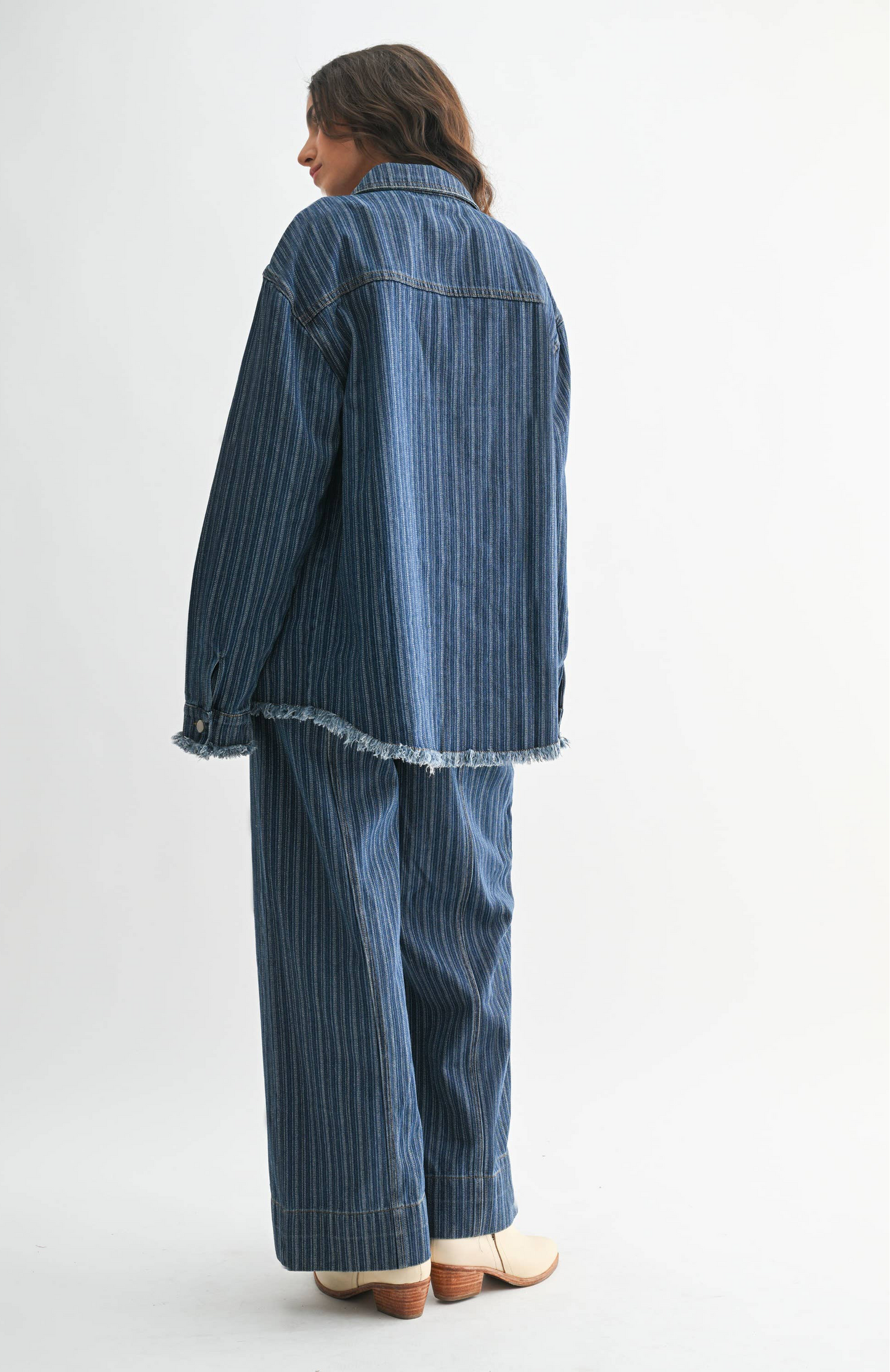 STYLISH STRIPED DENIM JACKET: DARK DENIM