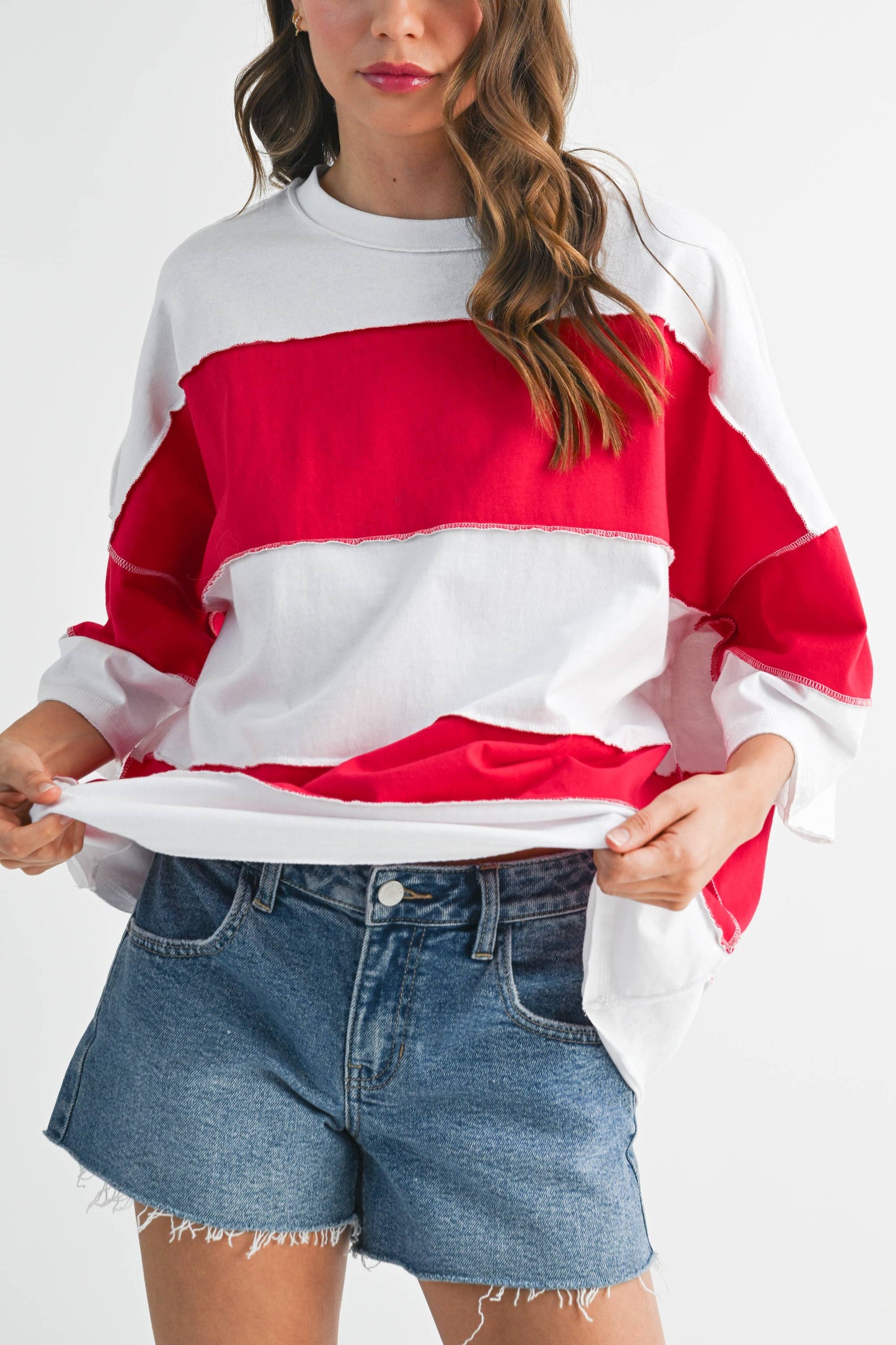 Polly Color Block Top: White Cherry
