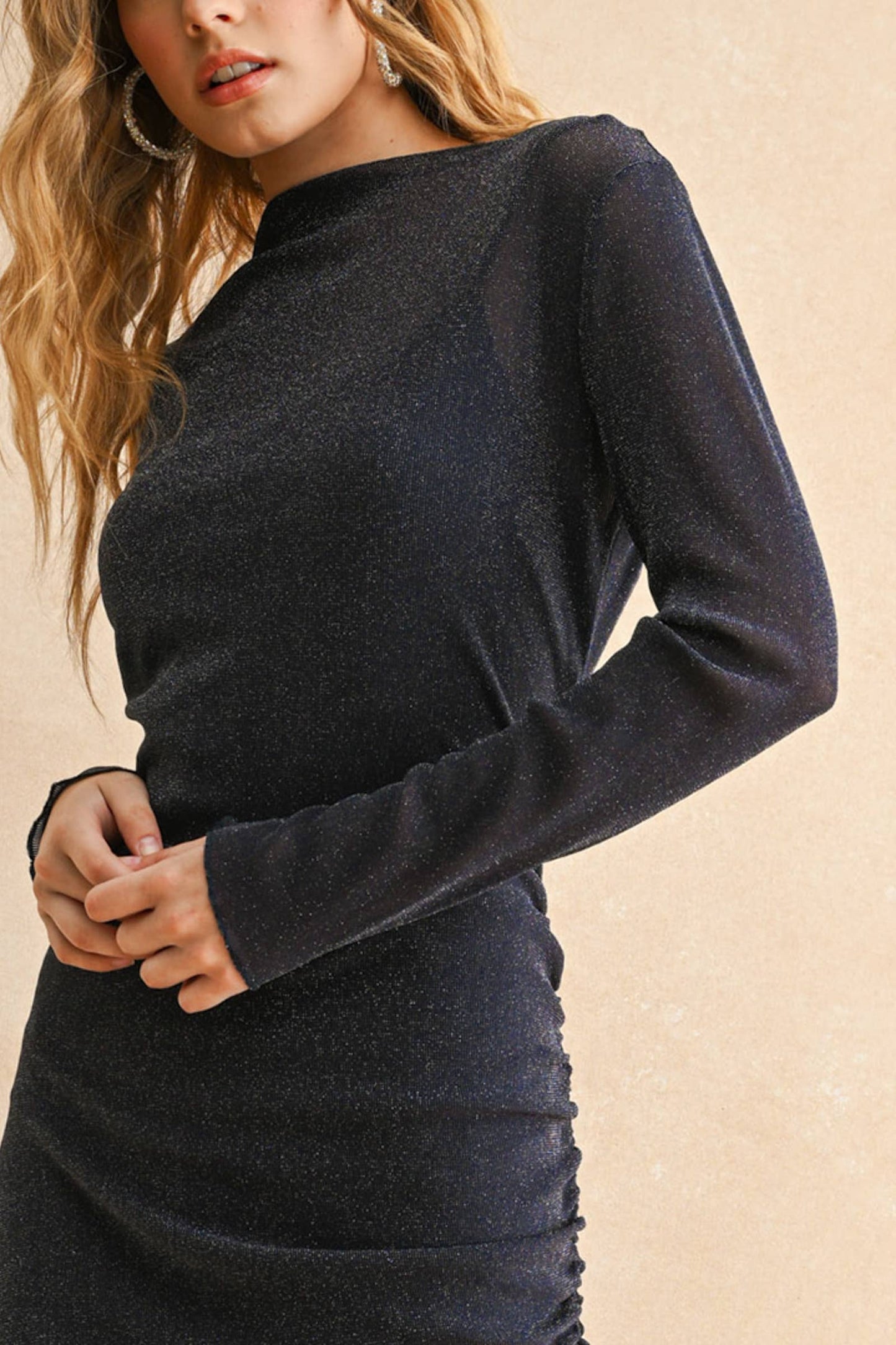 MESH DRAPED DRESS: ESPRESSO