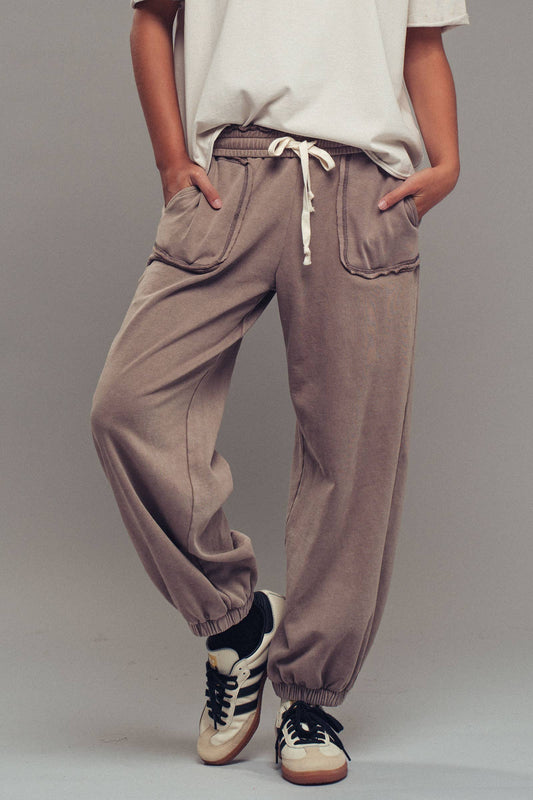Pigment Dye Cotton Blend Jogger Sweatpants: BROWN