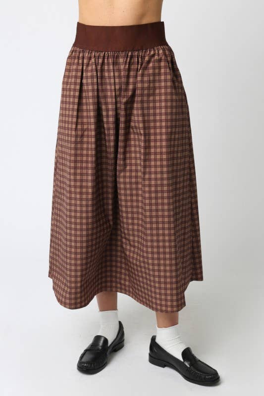 Bella Gingham Skirt: Brown