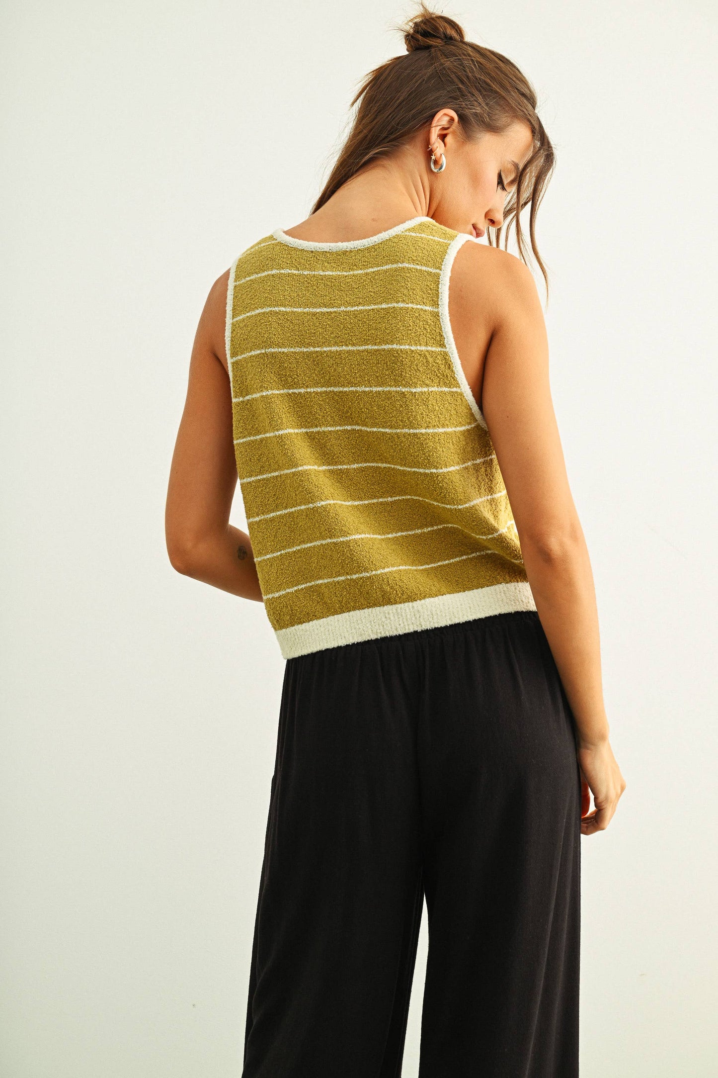 PINSTRIPED KNITTED TOP: LEMON