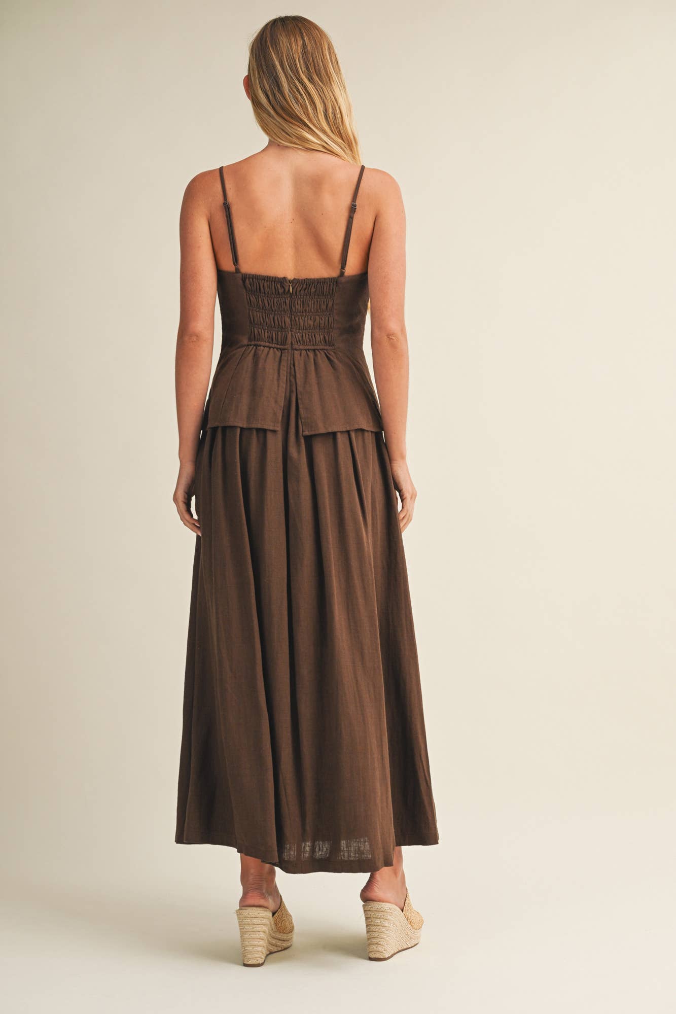 Tiered Bodice Maxi Dress: Brown