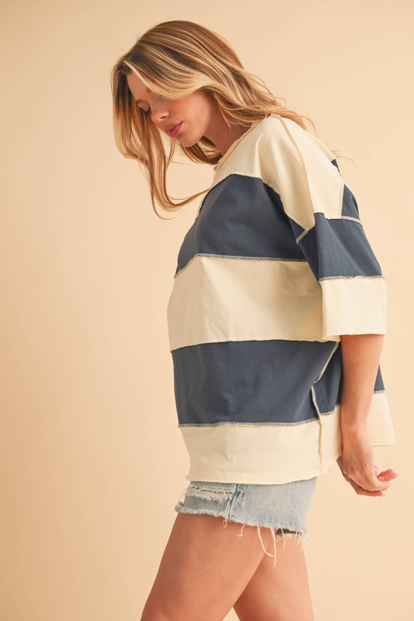 Polly Color Block Top: Navy