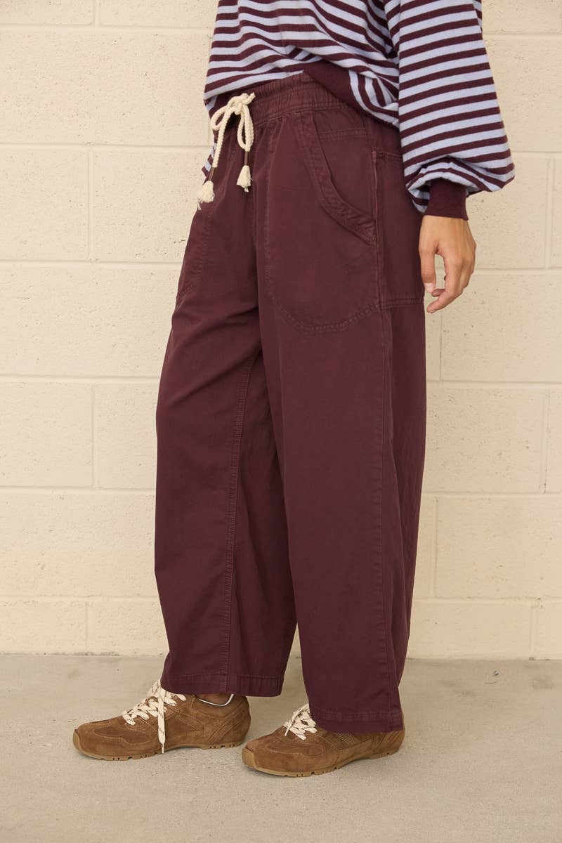 Drawstring Wide Leg Pants: PLUM