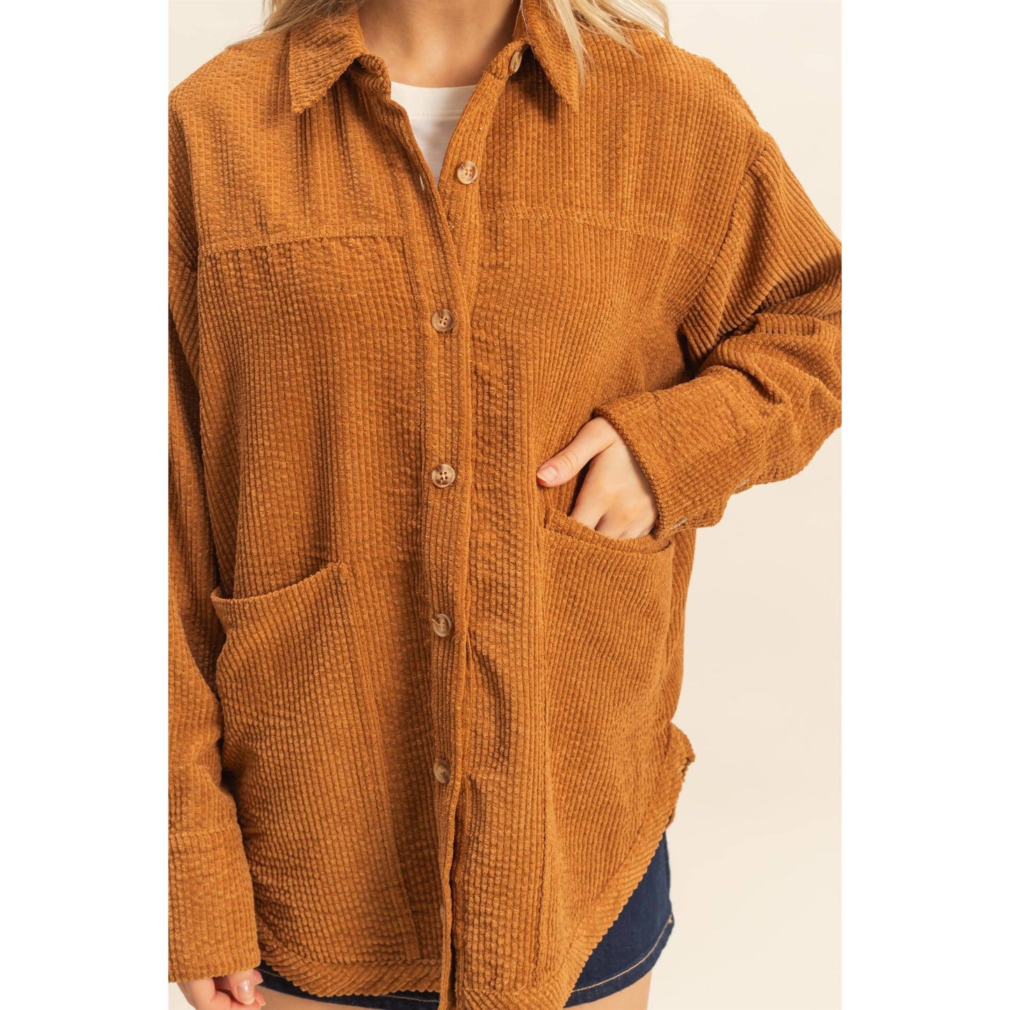 Classic Corduroy Shacket With Pockets: BROWN