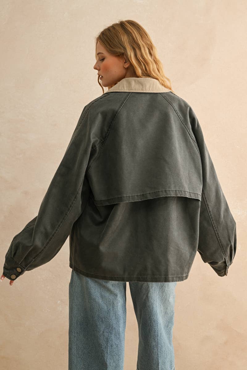 COLLAR UTILITY COAT JACKET : CHARCOAL