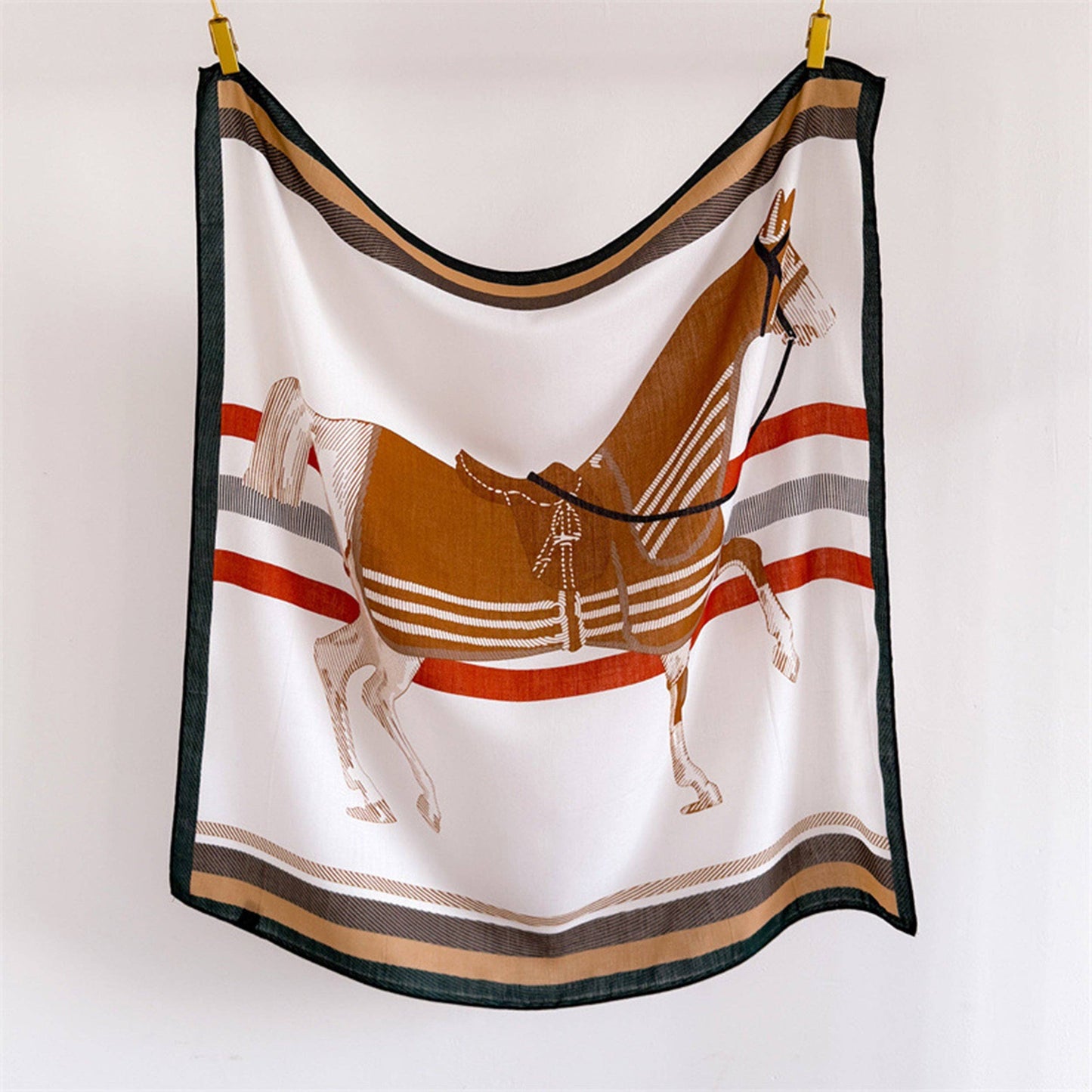 Horse Print Large Square Scarf Lightweight Shawl Wrap 35 x 35 Inch