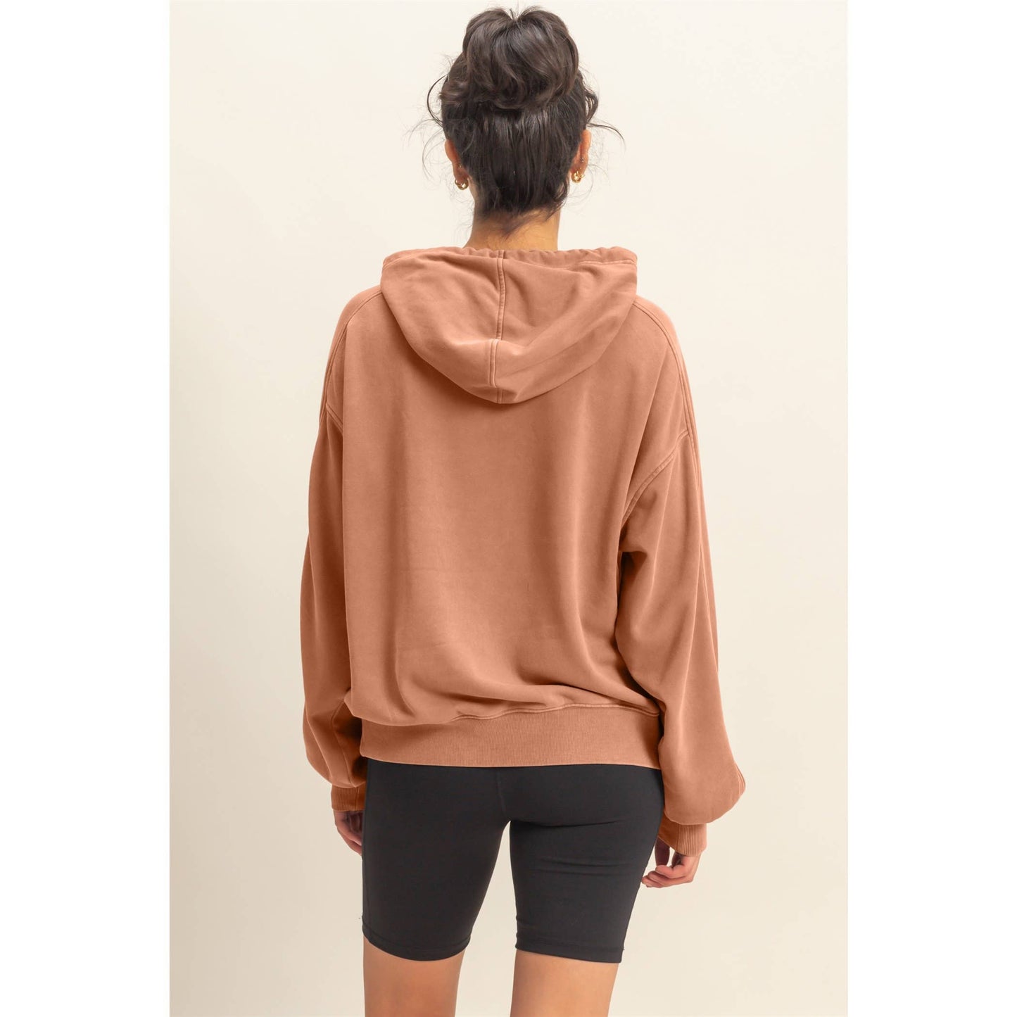 Mineral Washed Seam Detail Hoodie: DARK BROWN