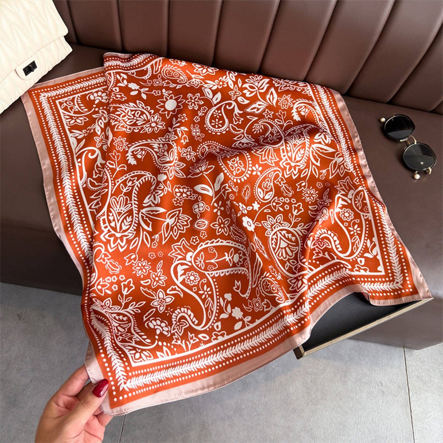 Satin Scarf with Classic Paisley: Orange