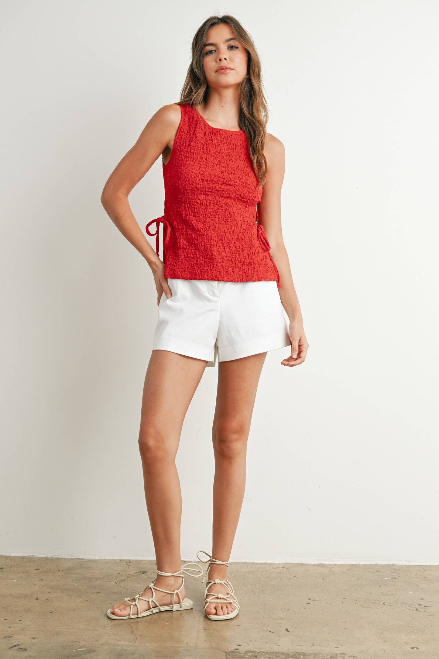 Crimson Texture Tie-Top: RED