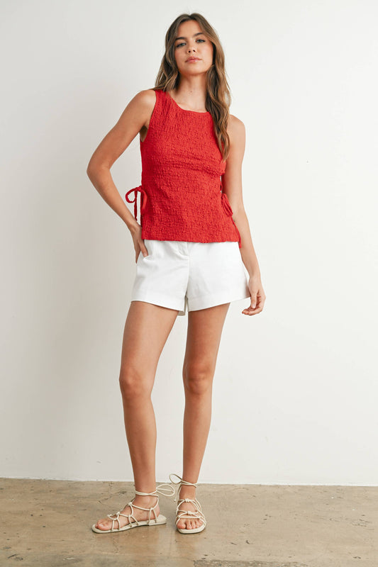 Crimson Texture Tie-Top: RED
