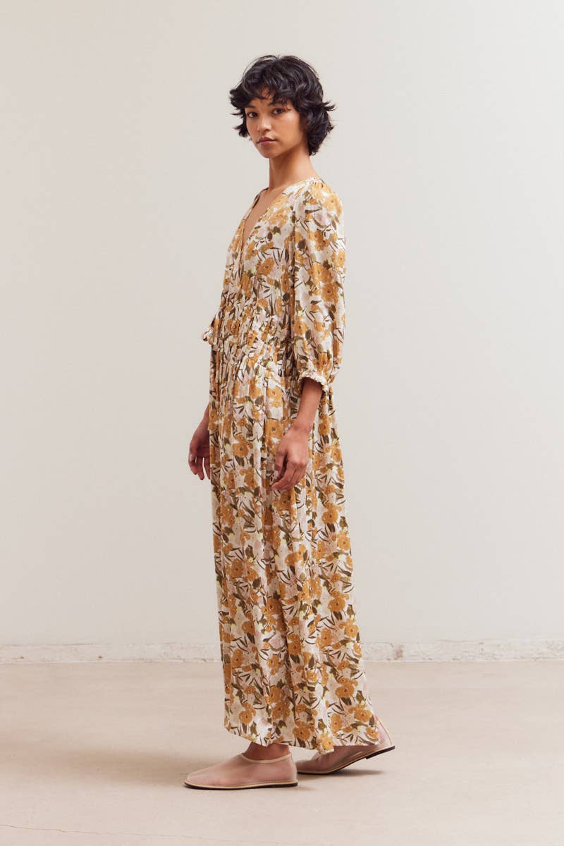 FLORAL PLEAT WAIST DRESS