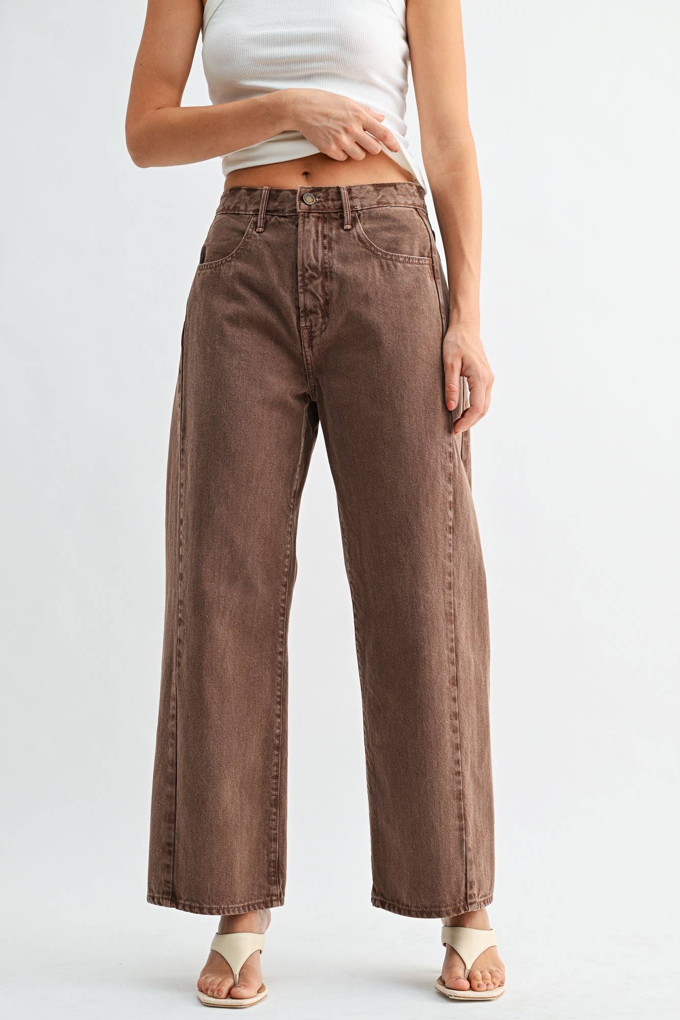 High Rise Twist Seam Barrel Jean - VINTAGE BROWN