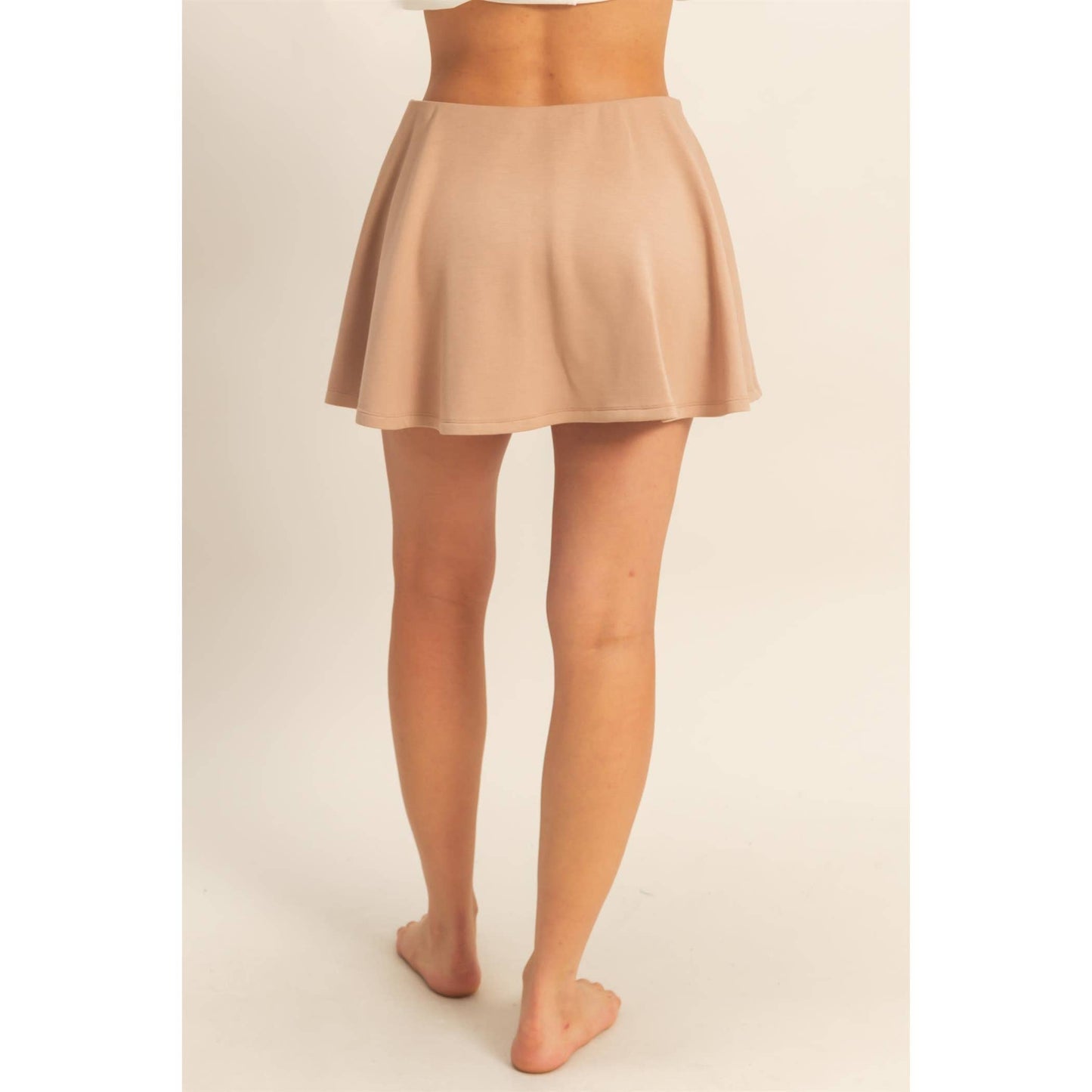 Flirty Scuba Mid Waist Skort: DARK TAUPE