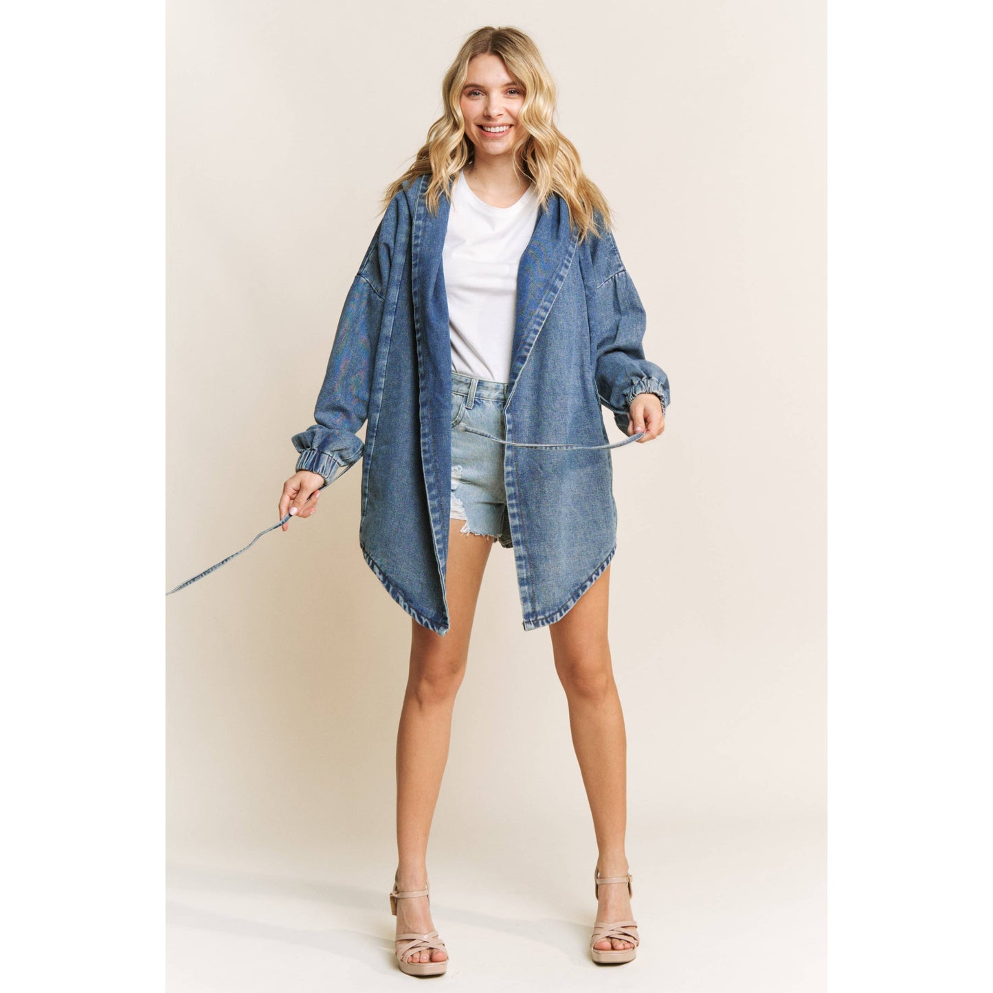 VINTAGE DENIM WASHED HOODED COAT SHACKET: Medium Denim