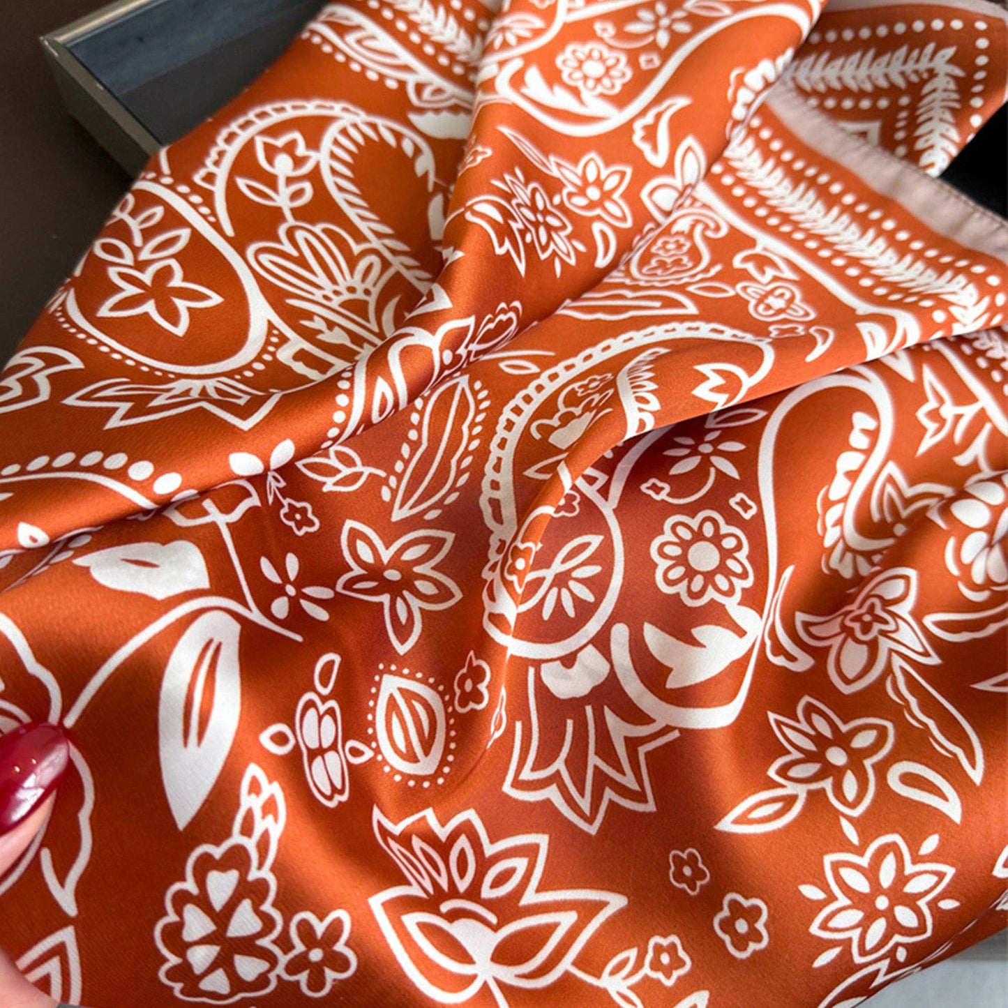 Satin Scarf with Classic Paisley: Orange