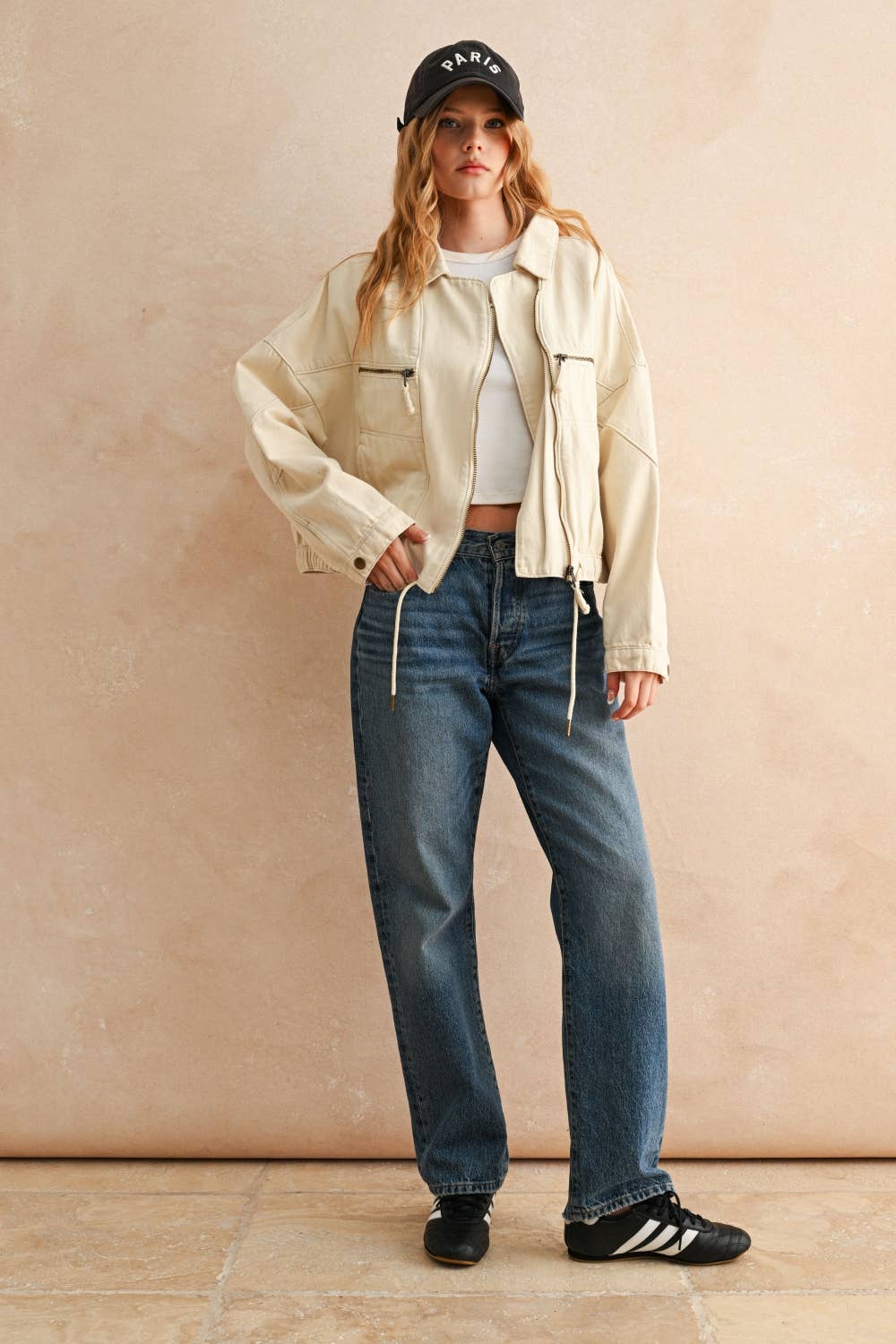 COTTON MOTO STYLE JACKET: ECRU