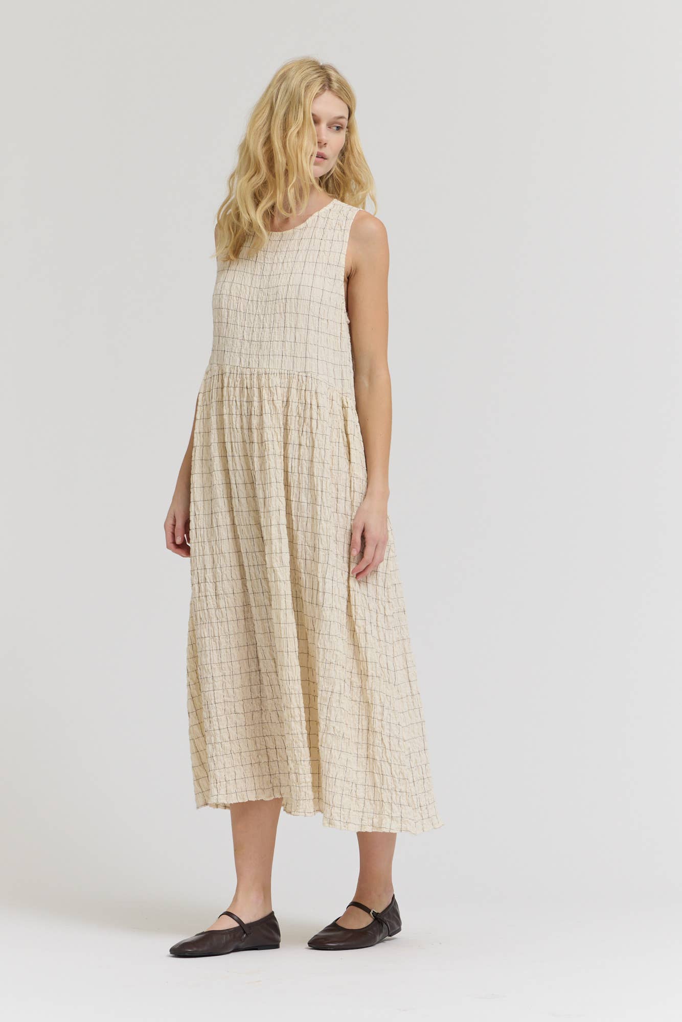  GRID GAUZE EASY DRESS: CREAM