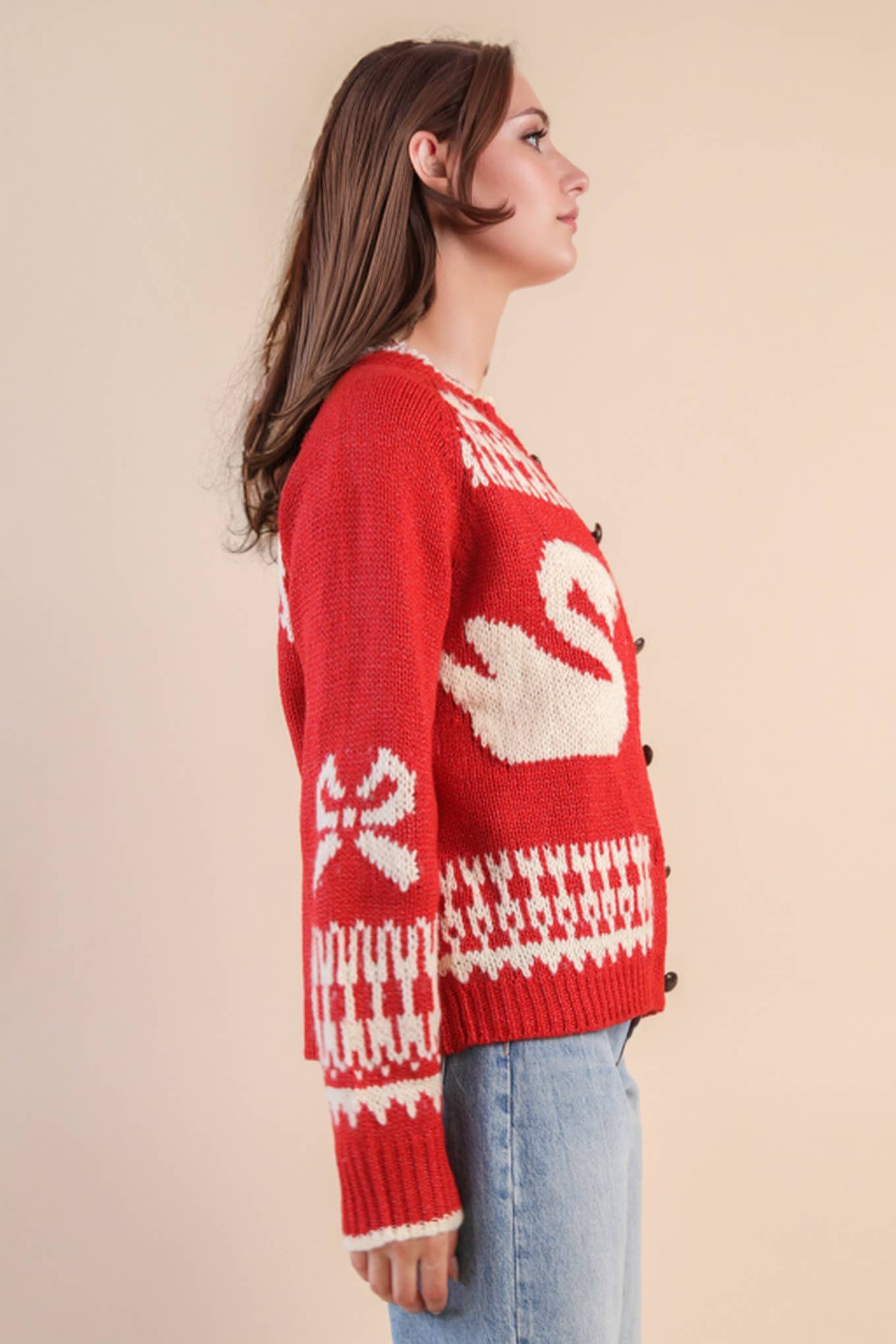 Goose Knit Sweater Cardigan: RED