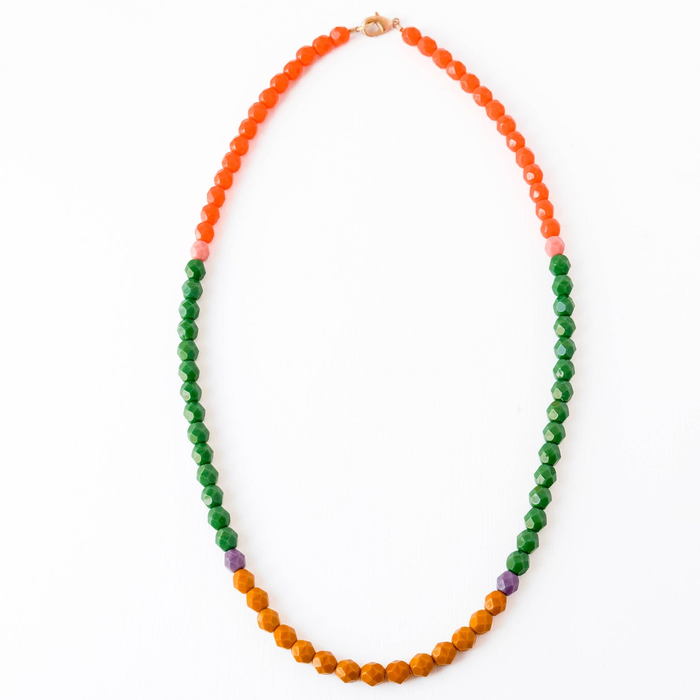 Color-Blocked Czech Glass Bead Necklace: Mustard