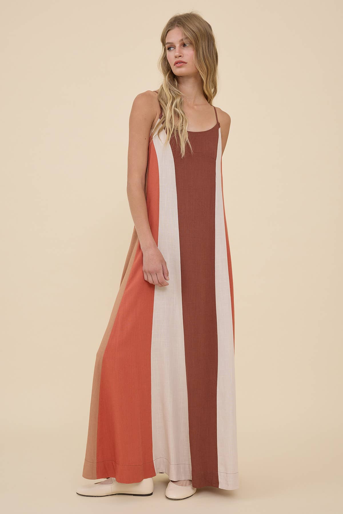 Colorblock Flowy Maxi Slip Dress: NATURAL MIX
