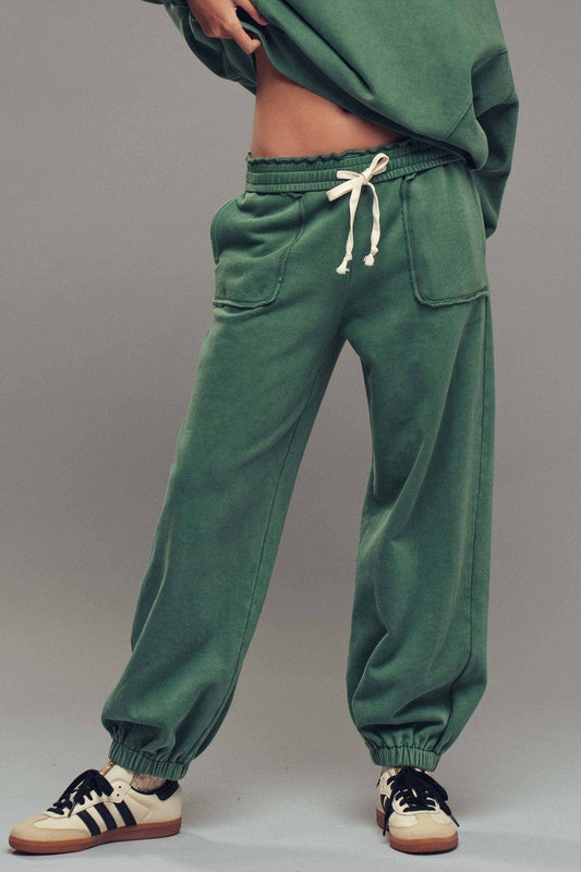 Wide Leg Cotton Blend Jogger Sweatpants: EMERALD GREEN