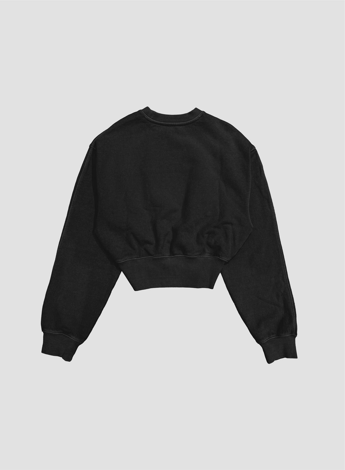 Acid Wash Cropped Balloon Sweatshirt: BLACK