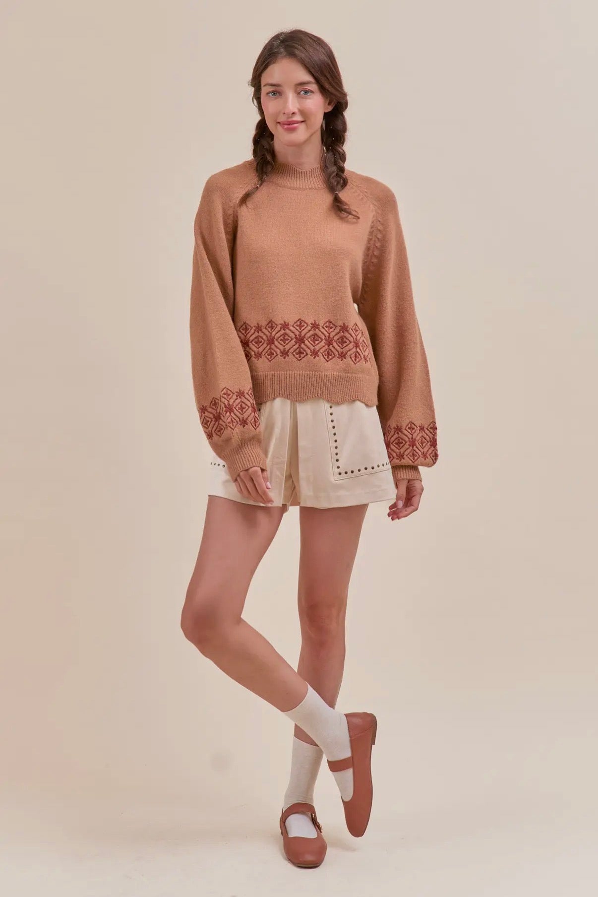 Scalloped Mock Neck Sweater