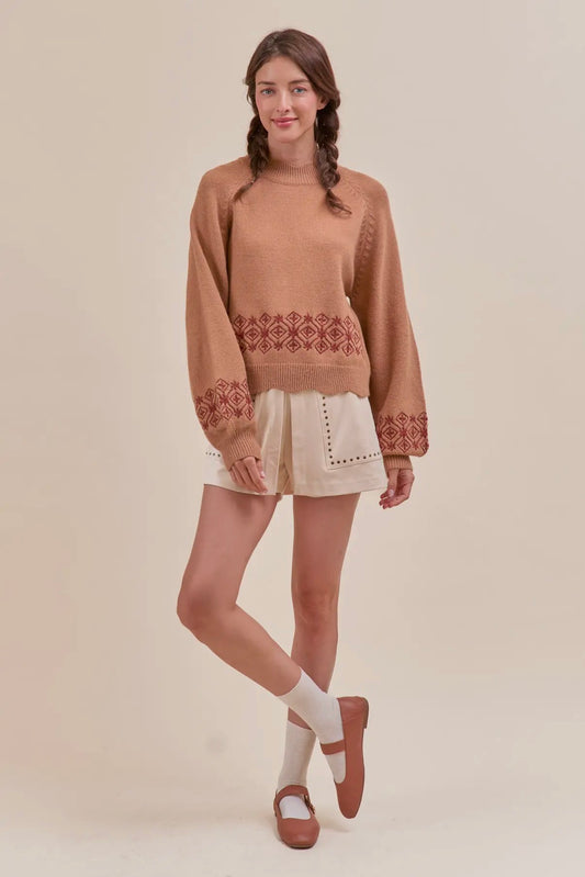 Scalloped Mock Neck Sweater