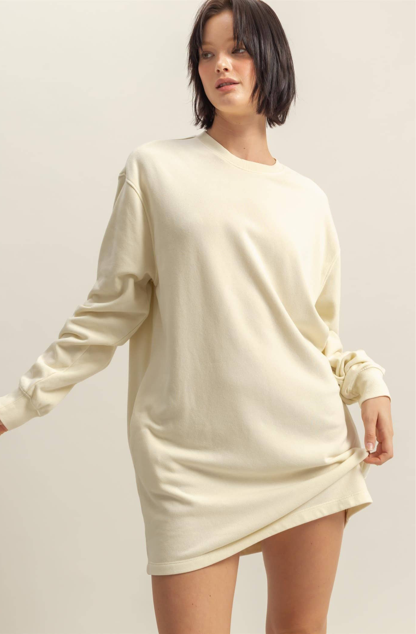Tilly Long Sleeve Oversized Mini Dress: CREAM