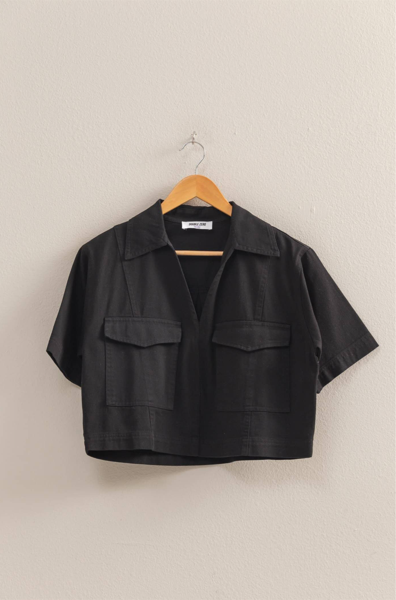Spring Short Sleeve Denim Shirts: BLACK