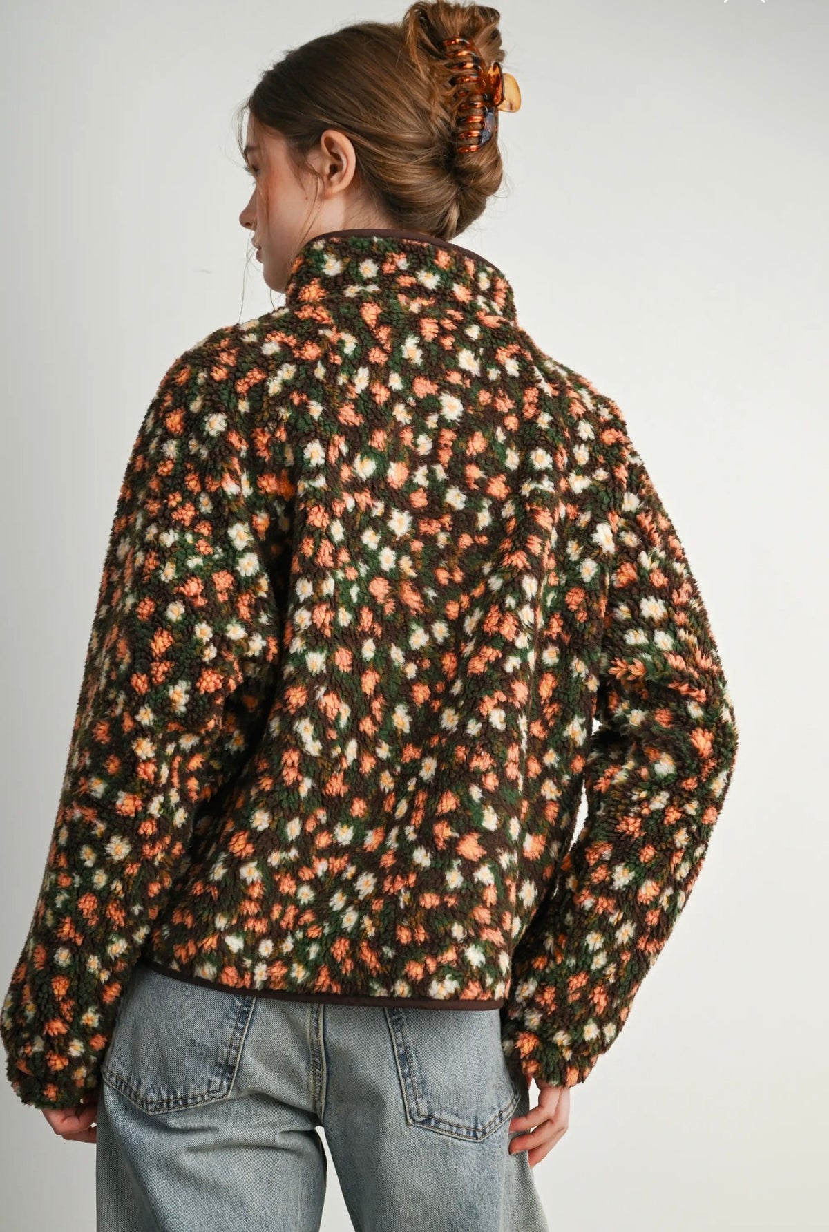 Floral Sherpa Fleece Snap Jacket