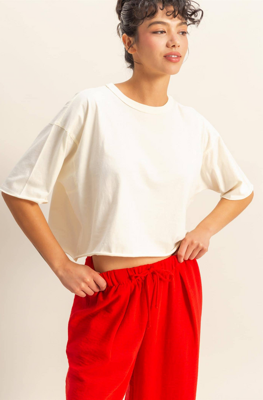 Drop Shoulder Crew Neck Wide Fit Tee: OFF WHITE