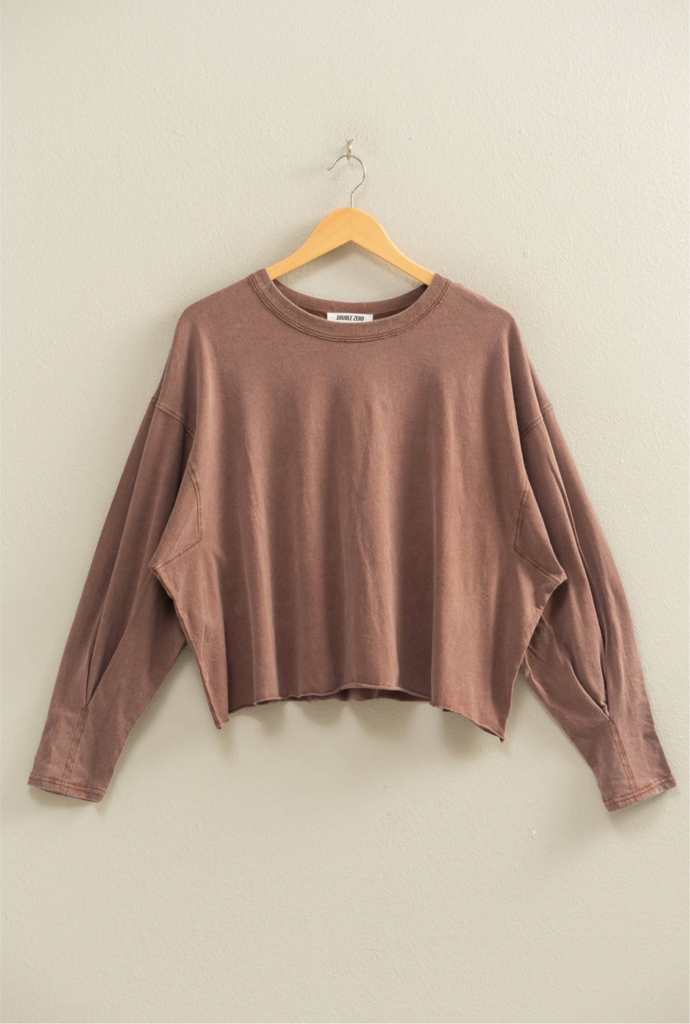 Washed Oversized Long Sleeve Top: CHESTNUT
