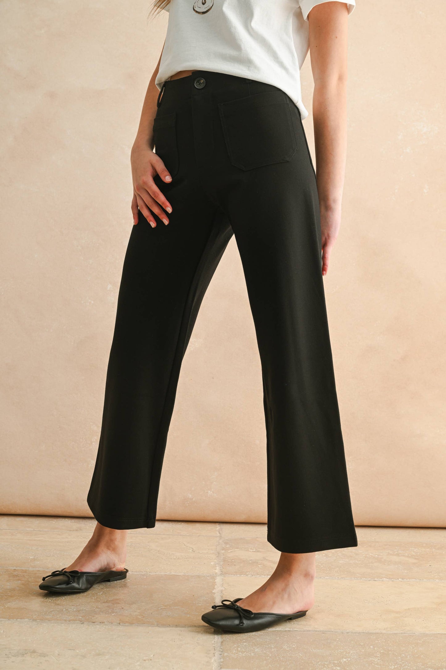 2 POCKETS PONTE PANTS: BLACK