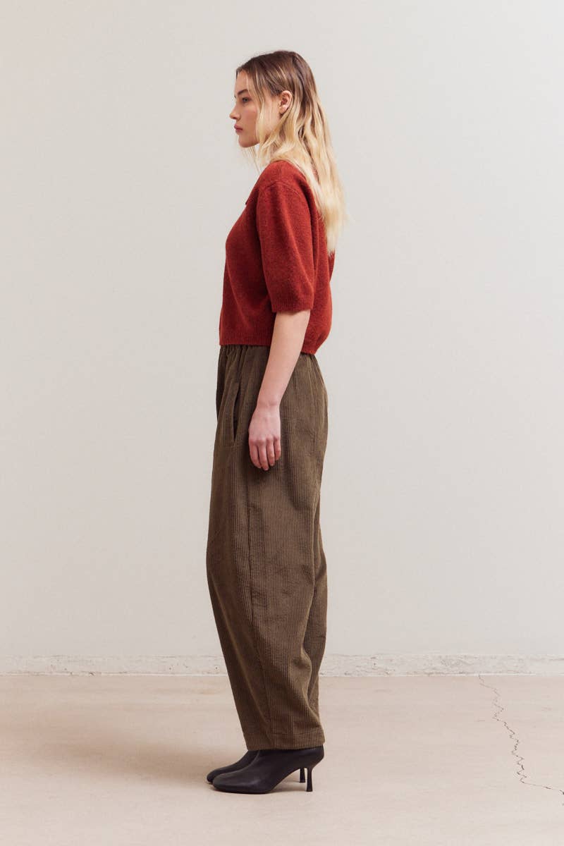 3/4 SHORT SLEEVE COLLAR NECK KNIT TOP: MAPLE