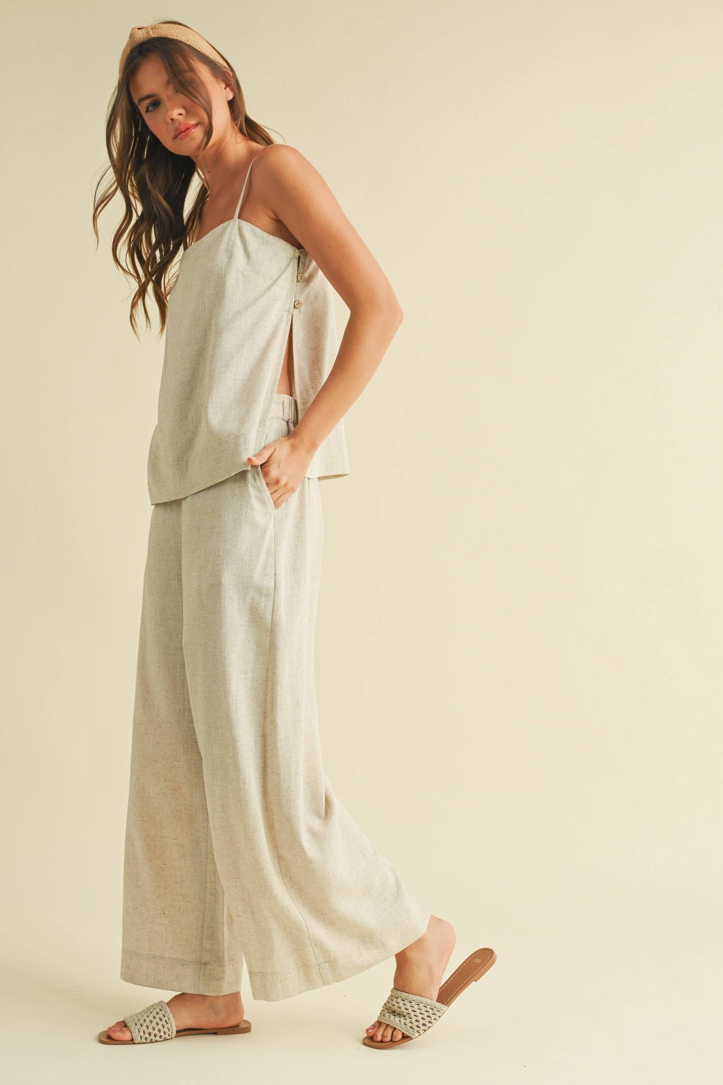 TUNIC SQUARE NECK CAMI AND LONG WIDE LEG PANTS SET