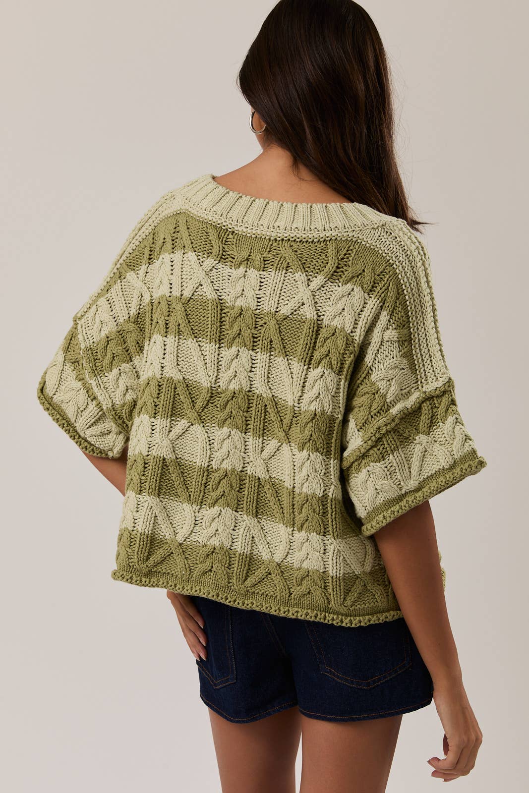 SHORT SLEEVE KNIT SWEATER TOP: GREEN