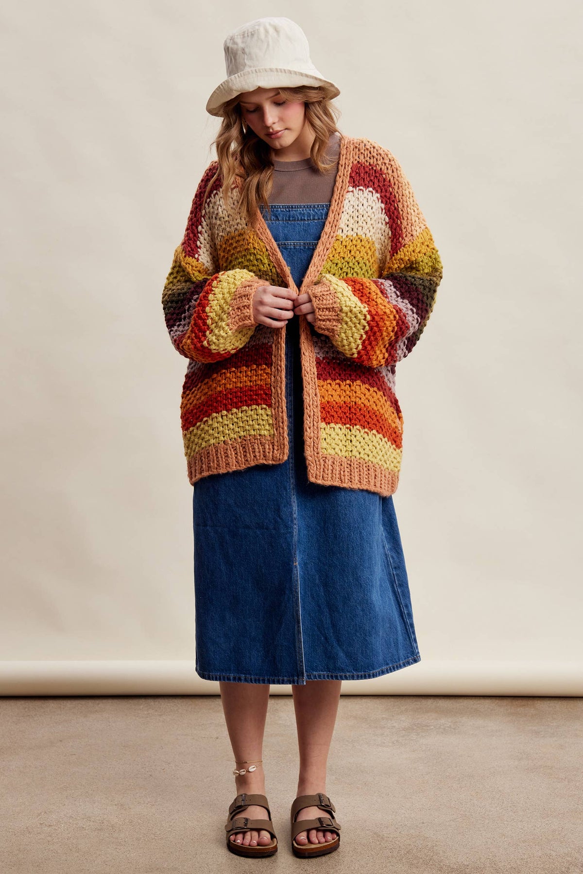 Rainbow Hand-Crochet Open Cardigan: Autumn