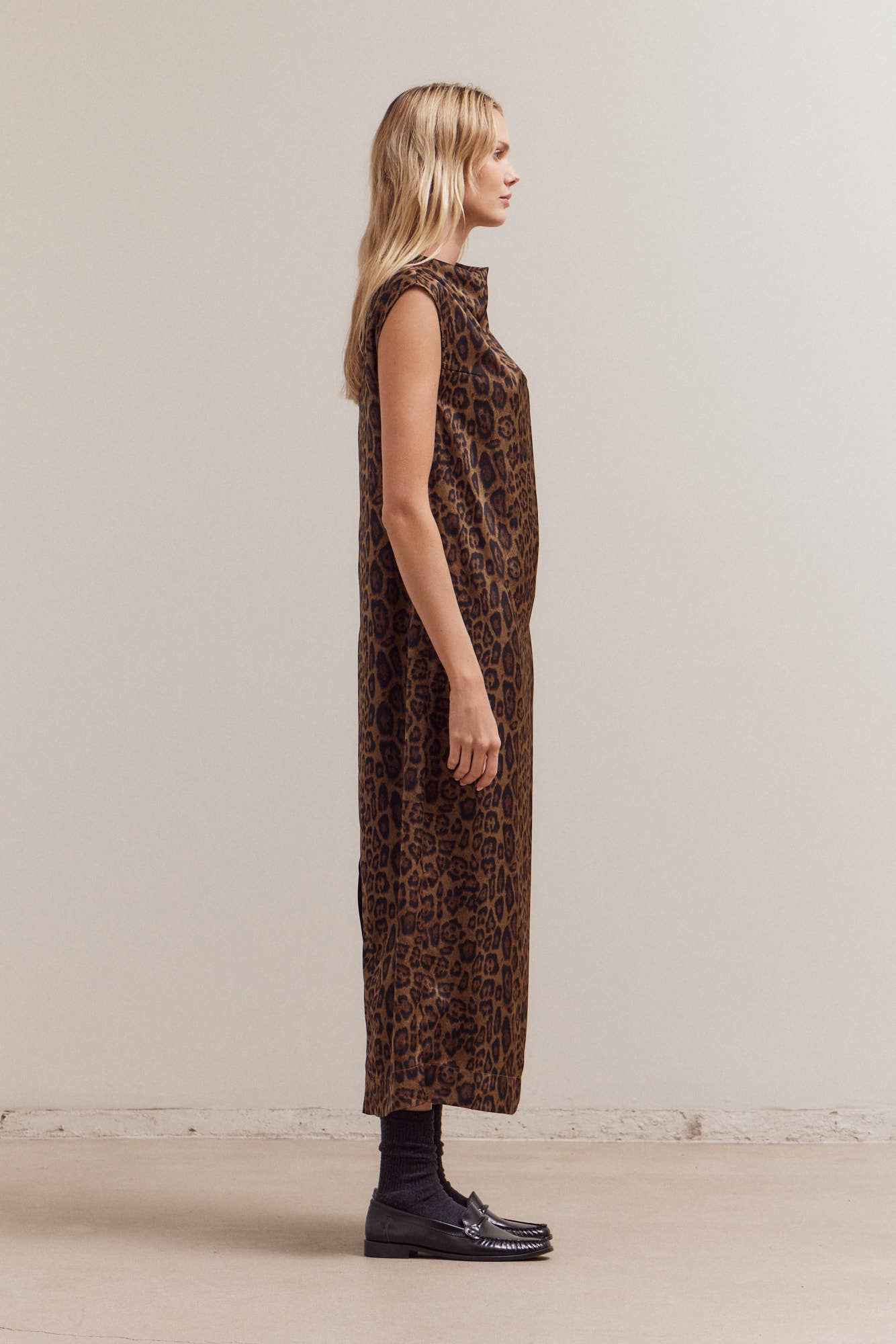  LEOPARD MOCK NECK DRESS: TAPENADE