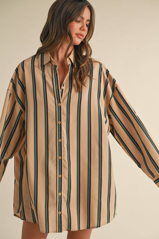 STRIPED BUTTON DOWN SHIRT DRESS